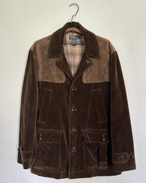 Polo Ralph Lauren Corduroy Leather Hunting Safari Sportsman Loden Jacket XL READ